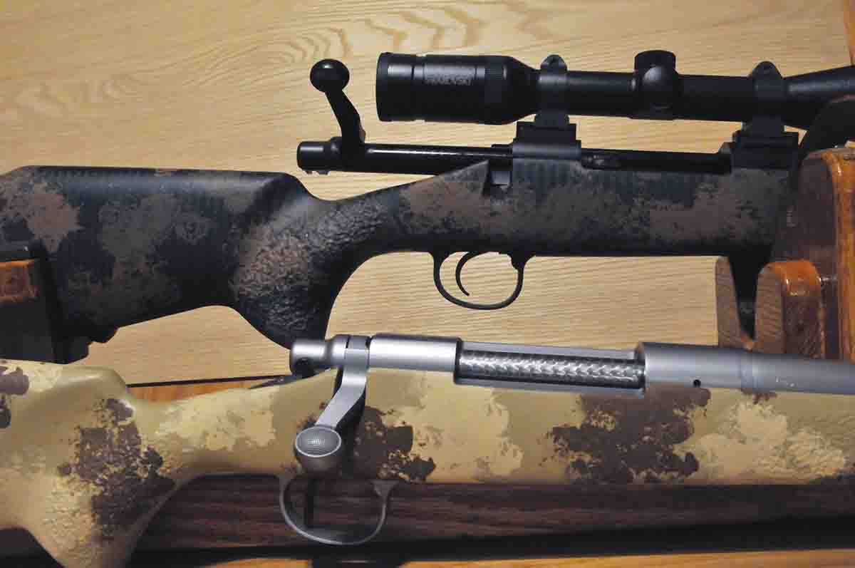 The Remington XCRII .30-06 (top) and Model 700 .280 Remington (bottom) have Timney triggers with nearly identical pull weights.